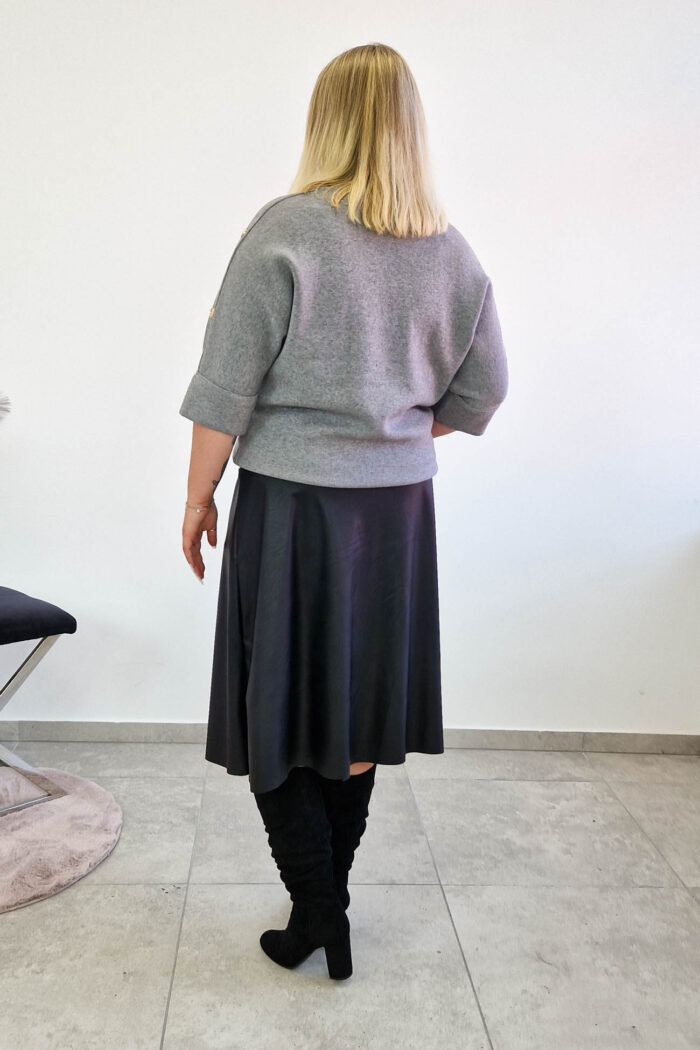 Sweter Damski z Guzikami na Rękawie Popielaty - obrazek 4