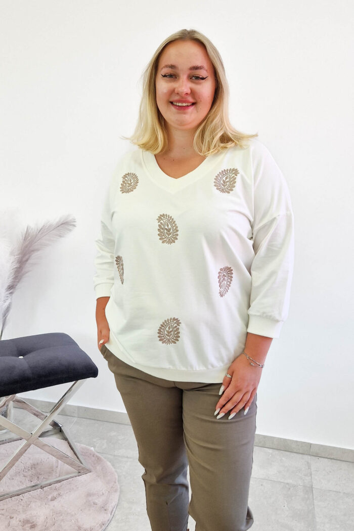 Bluza Damska w Szpic z Haftem Kremowa
