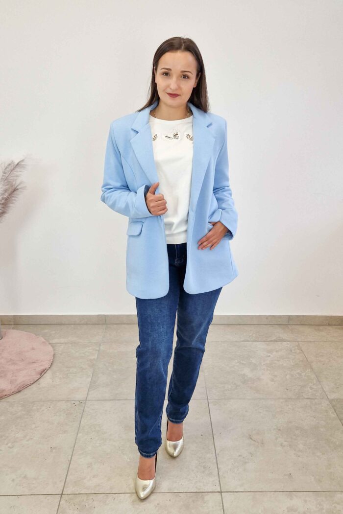 Elegancka Bawełniana Marynarka Damska z Kieszeniami Niebieska