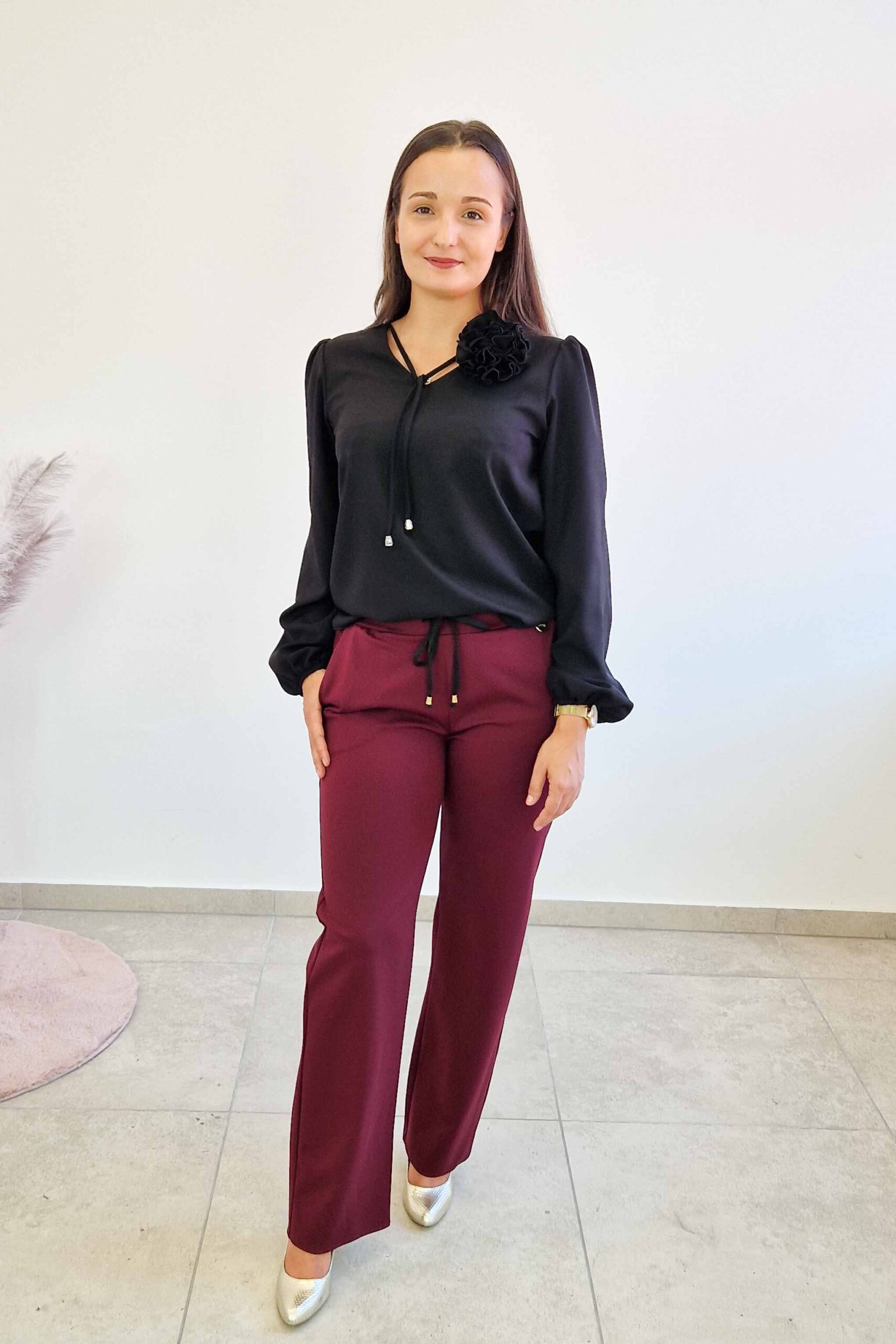 Sklep internetowy NeliNo Simili Spodnie Damskie Prosta Nogawka Bordowe