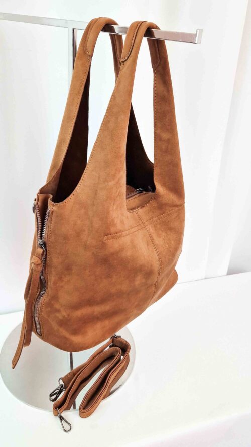 Zamszowa Torebka Worek na Ramię Karmelowa