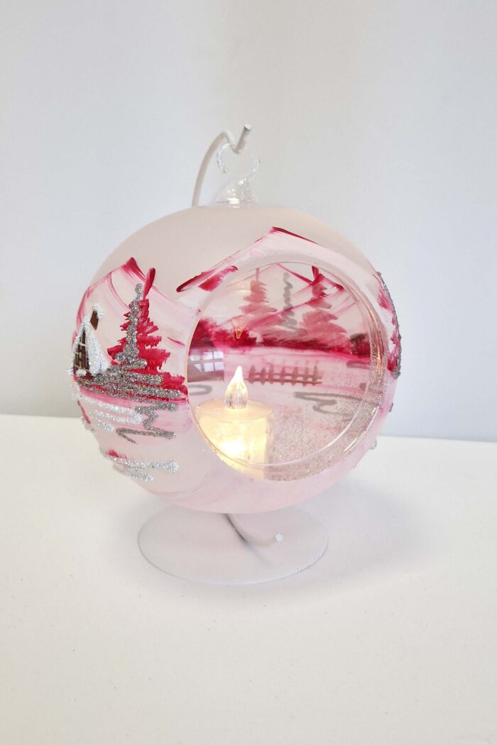 Handmade Bombka ze Szkła z Zimowym Pejzażem z Miejscem na Świeczkę - obrazek 5