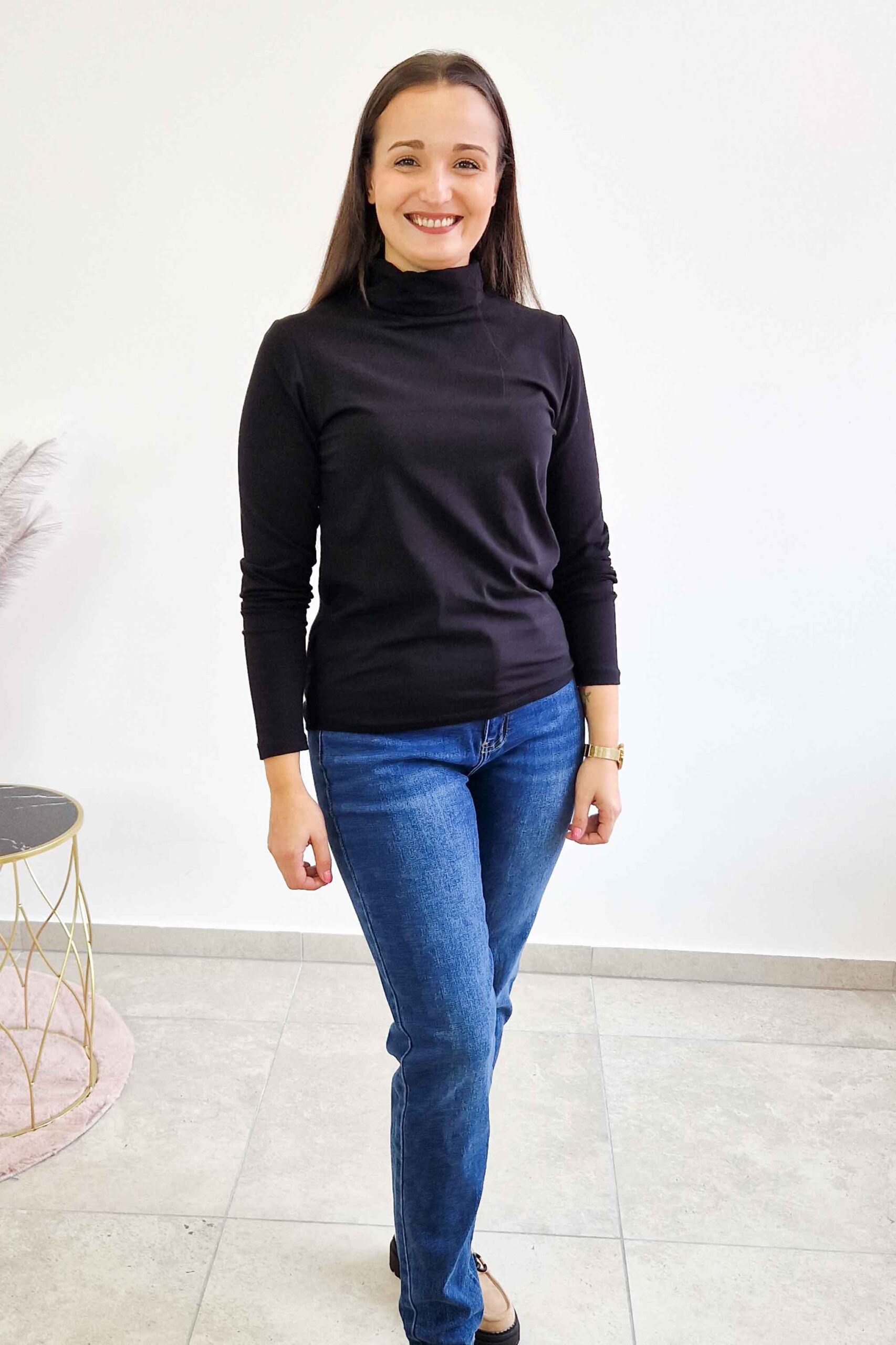 Sklep internetowy NeliNo Bawełniany Golf Damski Latynka Długi Rękaw Czarny - obrazek 3