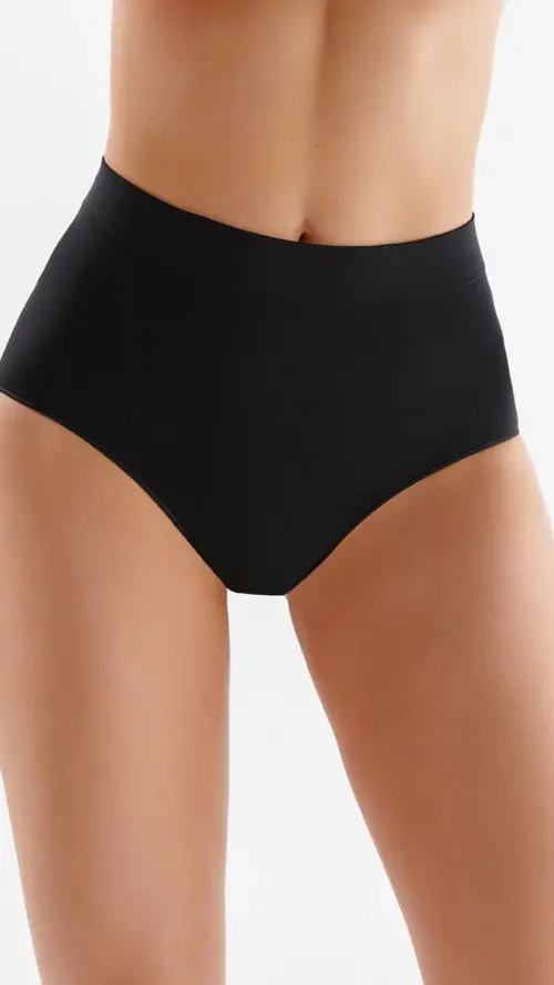 Bezszwowe Majtki Damskie z Wysokim Stanem Midi Briefs Czarne