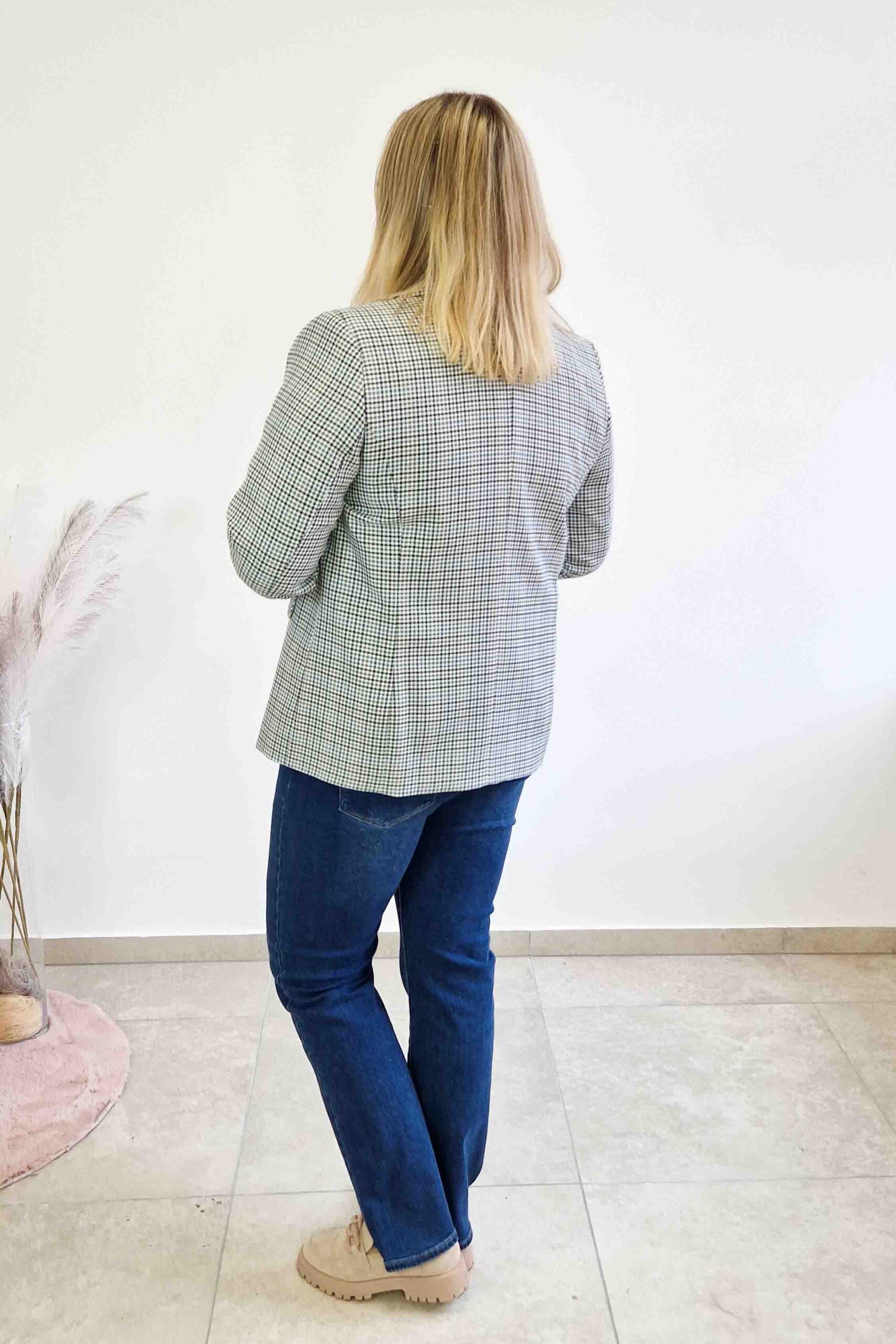 Sklep internetowy NeliNo Elegancka Marynarka w Kratę Damska Granatowo-Zielona - obrazek 4