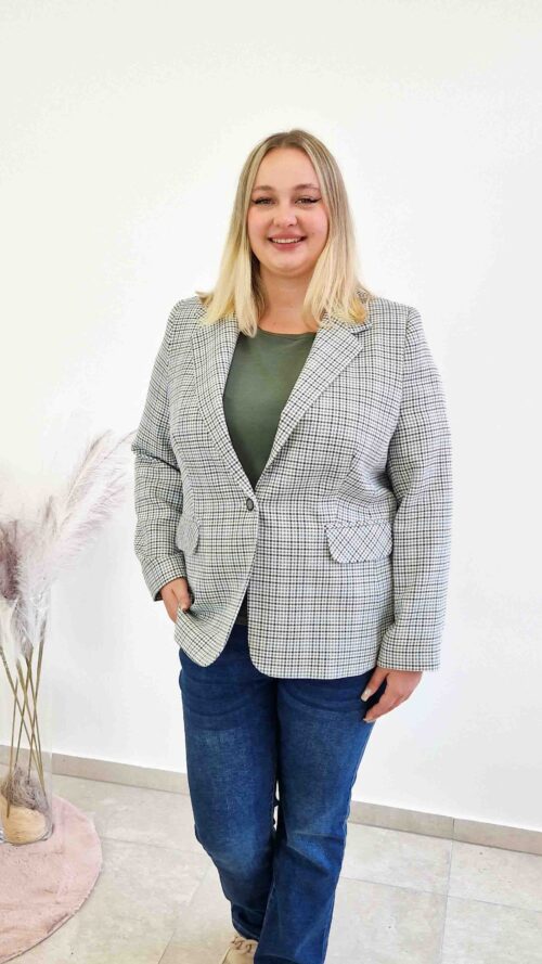 Elegancka Marynarka w Kratę Damska Granatowo-Zielona