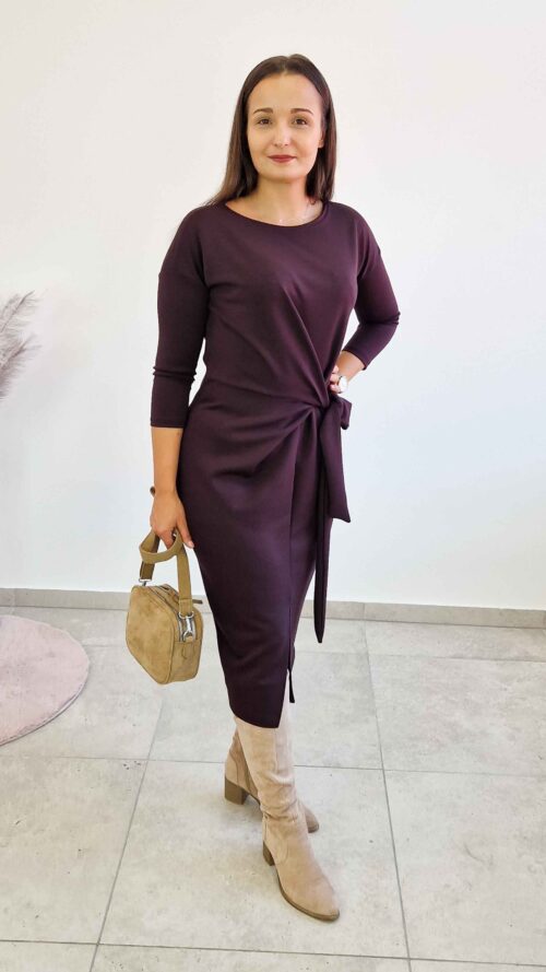 Elegancka Sukienka Maxi Damska z Wiązaniem w Pasie Czekoladowa