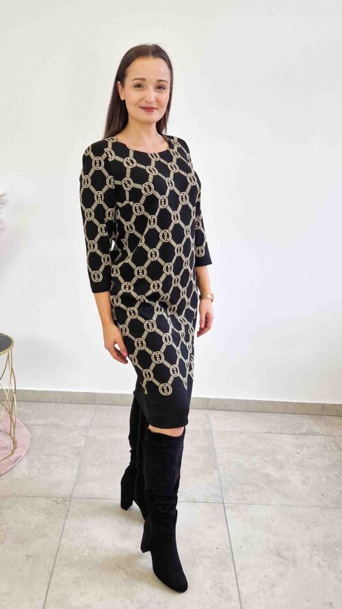 Elegancka Sukienka Midi Glamour we Wzory CC