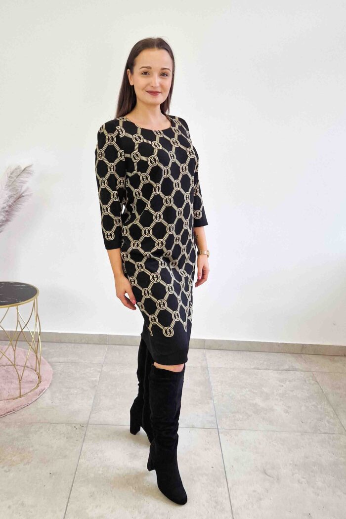 Elegancka Sukienka Midi Glamour we Wzory CC