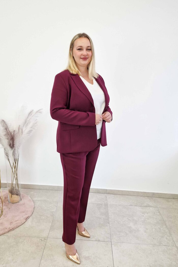 Bordowy Elegancki Garnitur Damski Jednorzędowy Ewola - obrazek 5