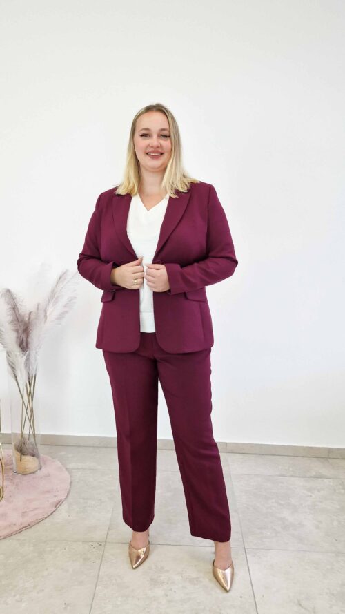 Bordowy Elegancki Garnitur Damski Jednorzędowy Ewola