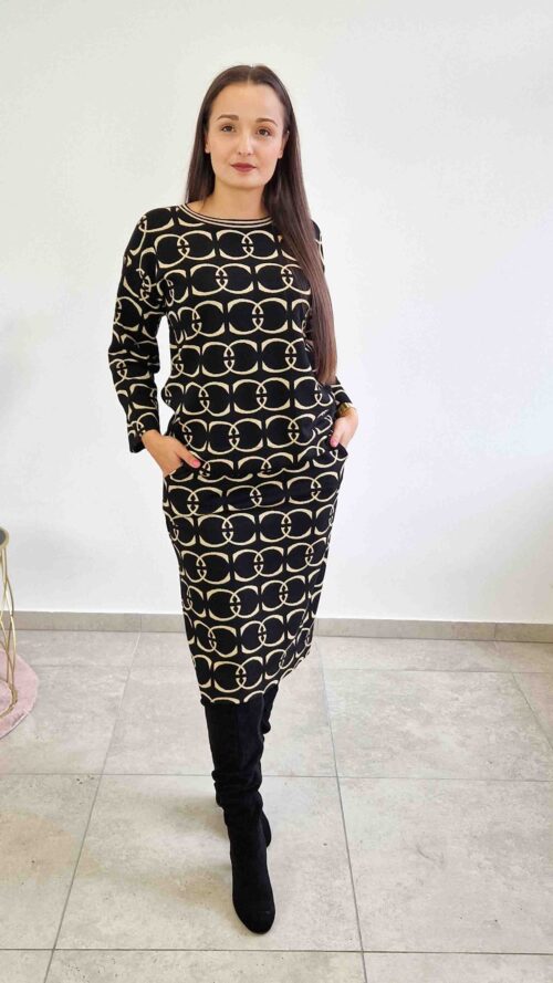 Elegancki Komplet Glamour Bluzka i Spódnica Midi we Wzory CC
