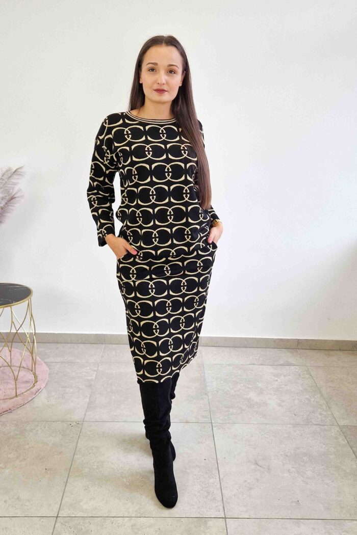 Elegancki Komplet Glamour Bluzka i Spódnica Midi we Wzory CC