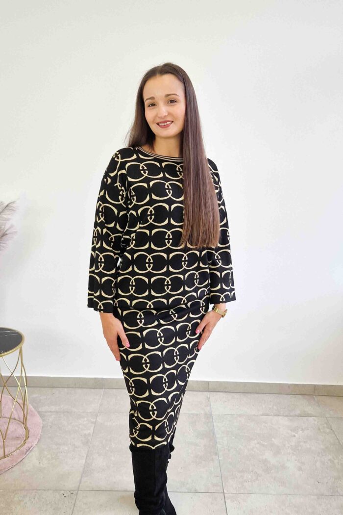 Elegancki Komplet Glamour Bluzka i Spódnica Midi we Wzory CC - obrazek 2