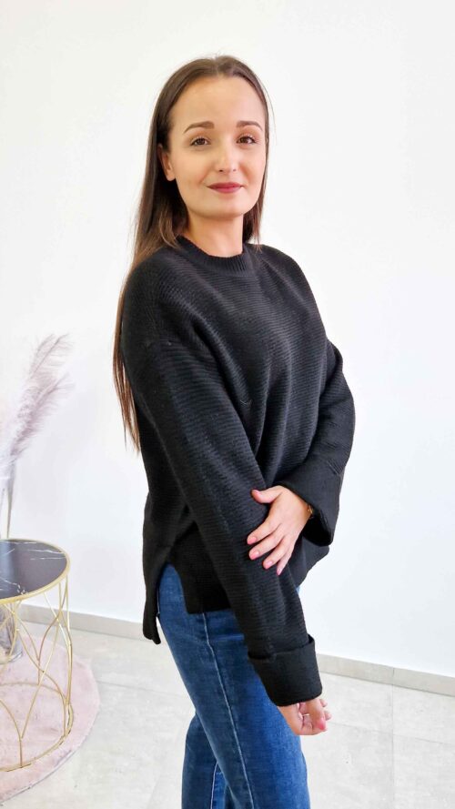 Luźny Sweter Damski na co Dzień Czarny