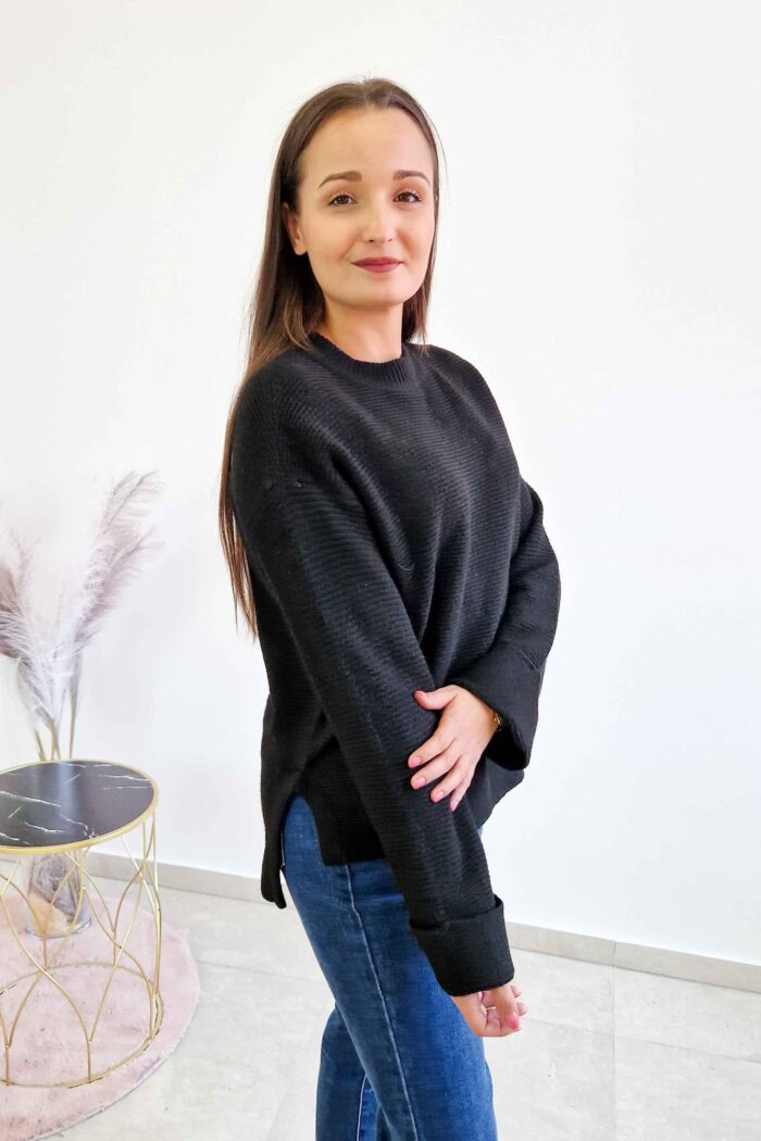 Luźny Sweter Damski na co Dzień Czarny