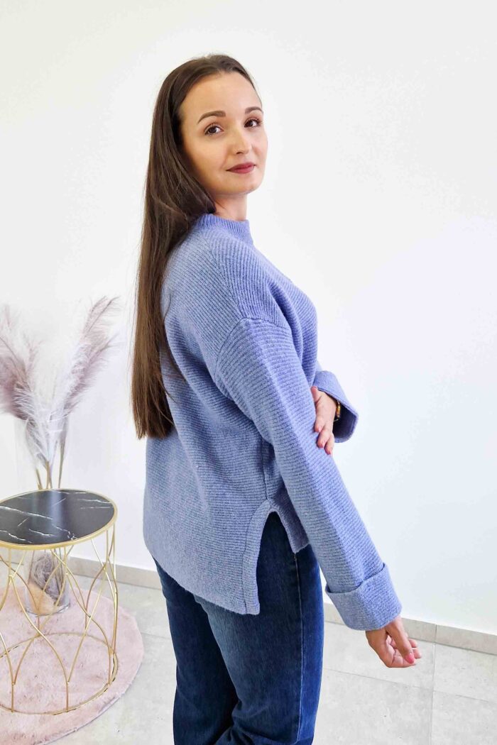 Luźny Sweter Damski na co Dzień Niebieski - obrazek 4