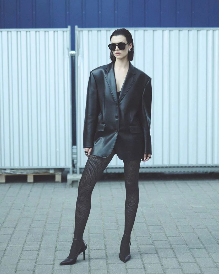 Sklep internetowy NeliNo Żakardowe Rajstopy z Efektem Siateczki Gabriella Galia Czarne - obrazek 2