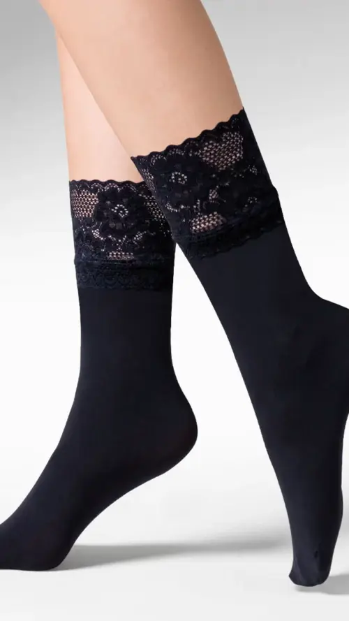 Skarpetki Rajstopowe z Mikrofibry z Koronką Gabriella Nina Czarne