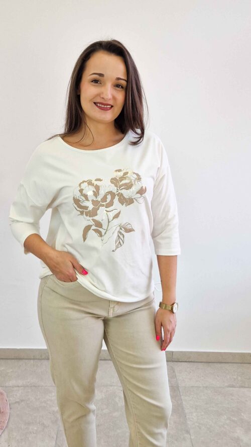 Bawełniana Bluzka Latynka Damska z Kwiatem Biała