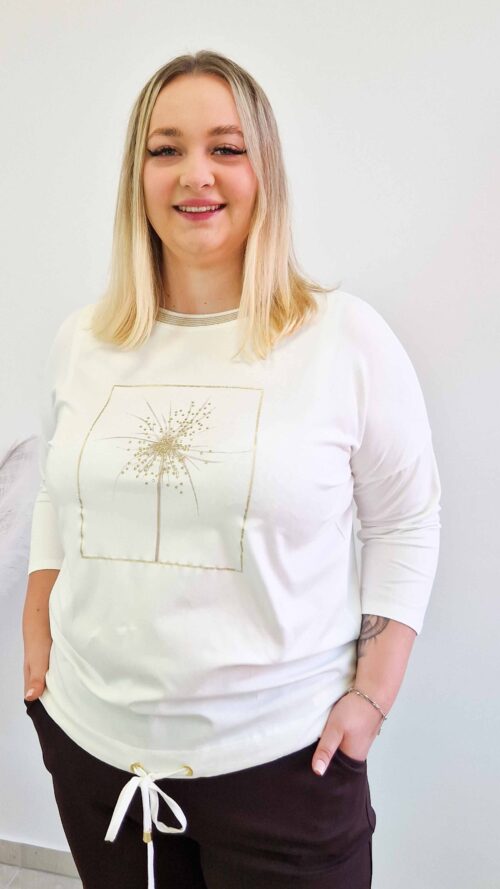 Bluzka Damska z Dmuchawcem Rękaw 3/4 Kremowa