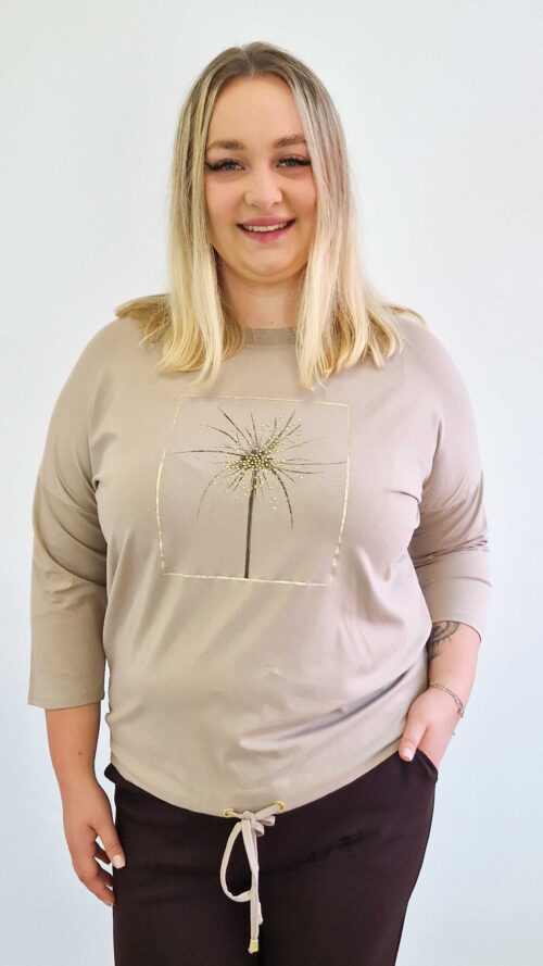 Bluzka Damska z Dmuchawcem Rękaw 3/4 Beżowa