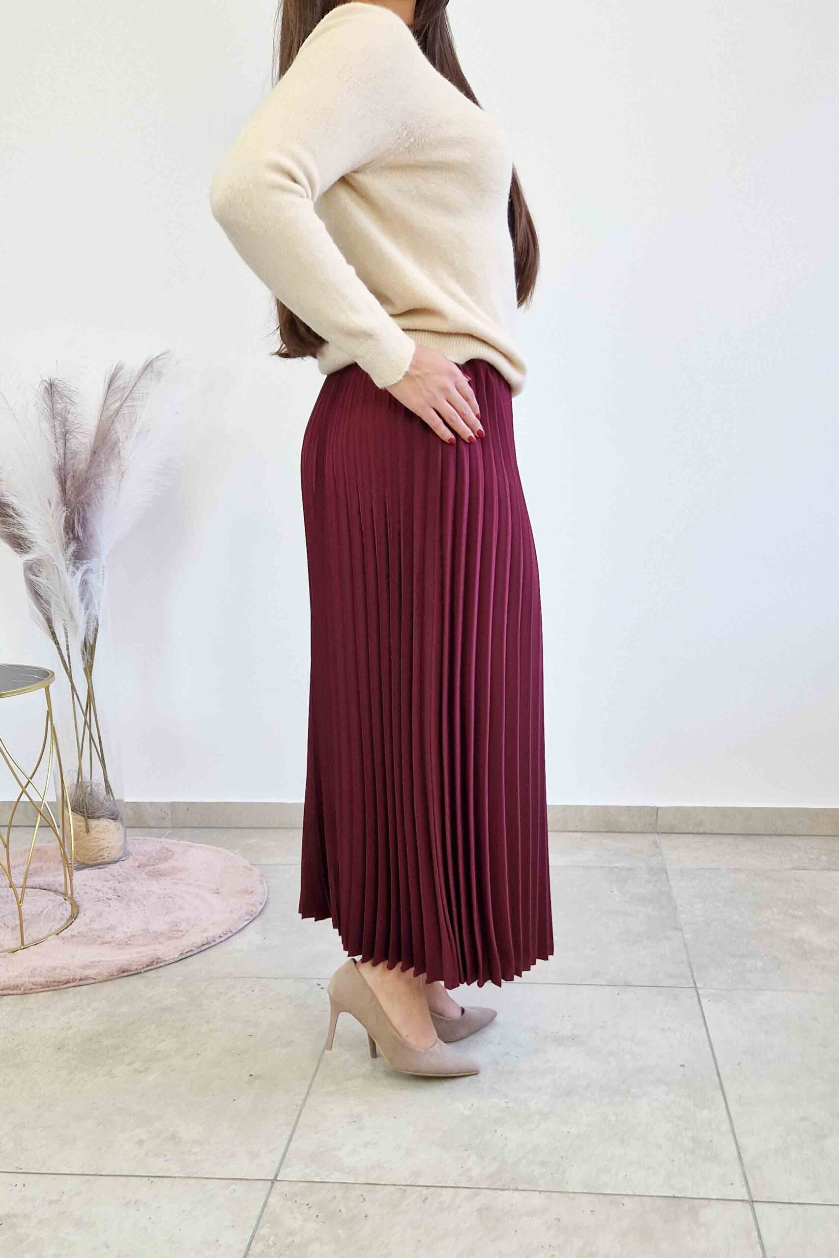 Sklep internetowy NeliNo Długa Spódnica Maxi Plisowana Bordowa - obrazek 2