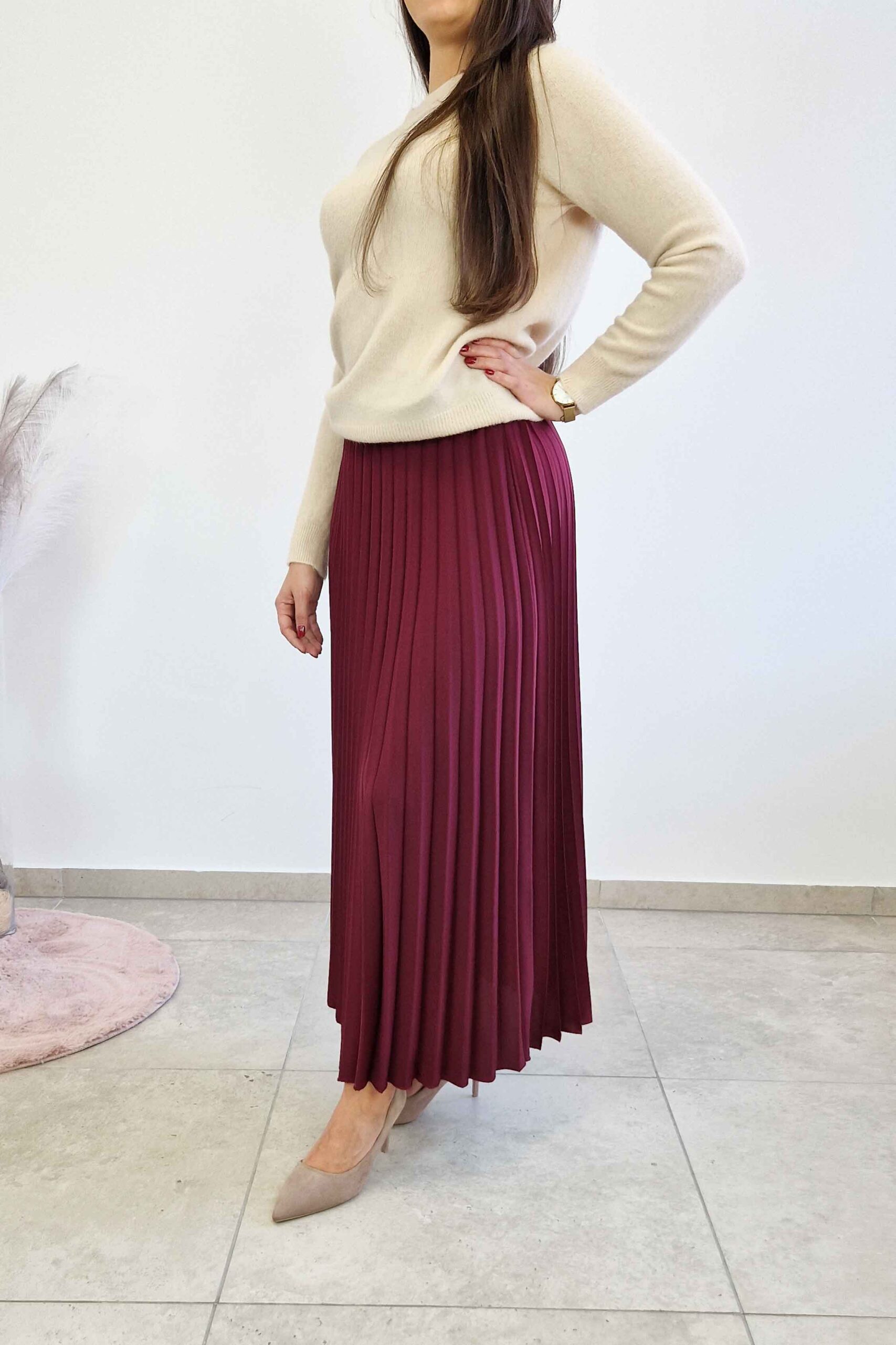 Sklep internetowy NeliNo Długa Spódnica Maxi Plisowana Bordowa - obrazek 3