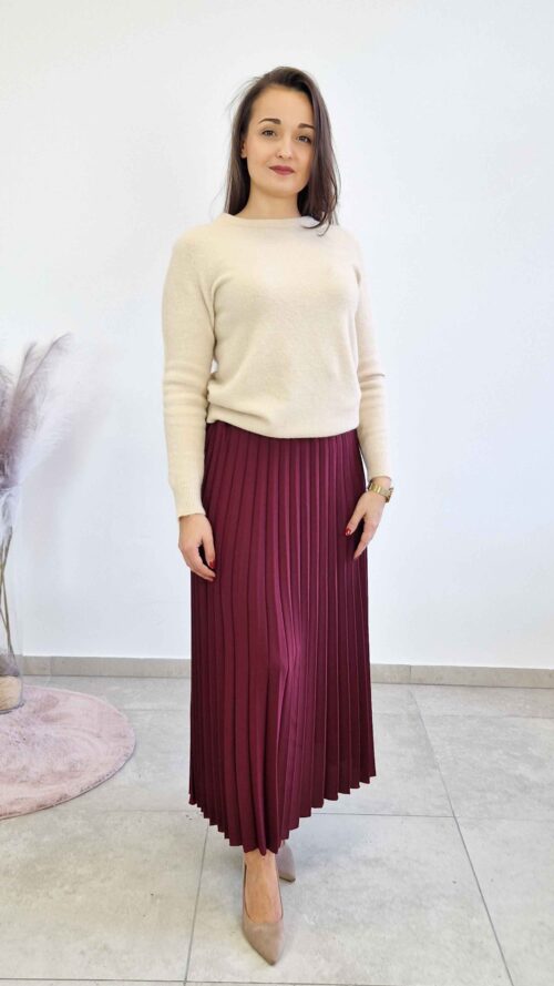 Długa Spódnica Maxi Plisowana Bordowa