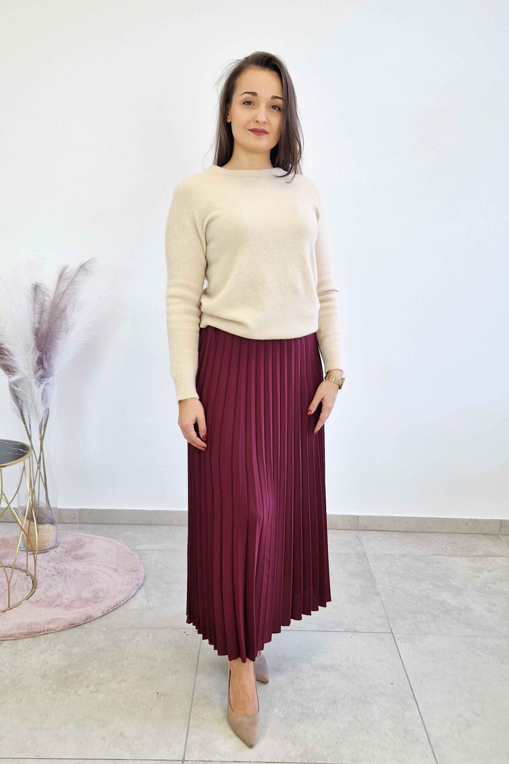 Sklep internetowy NeliNo Długa Spódnica Maxi Plisowana Bordowa