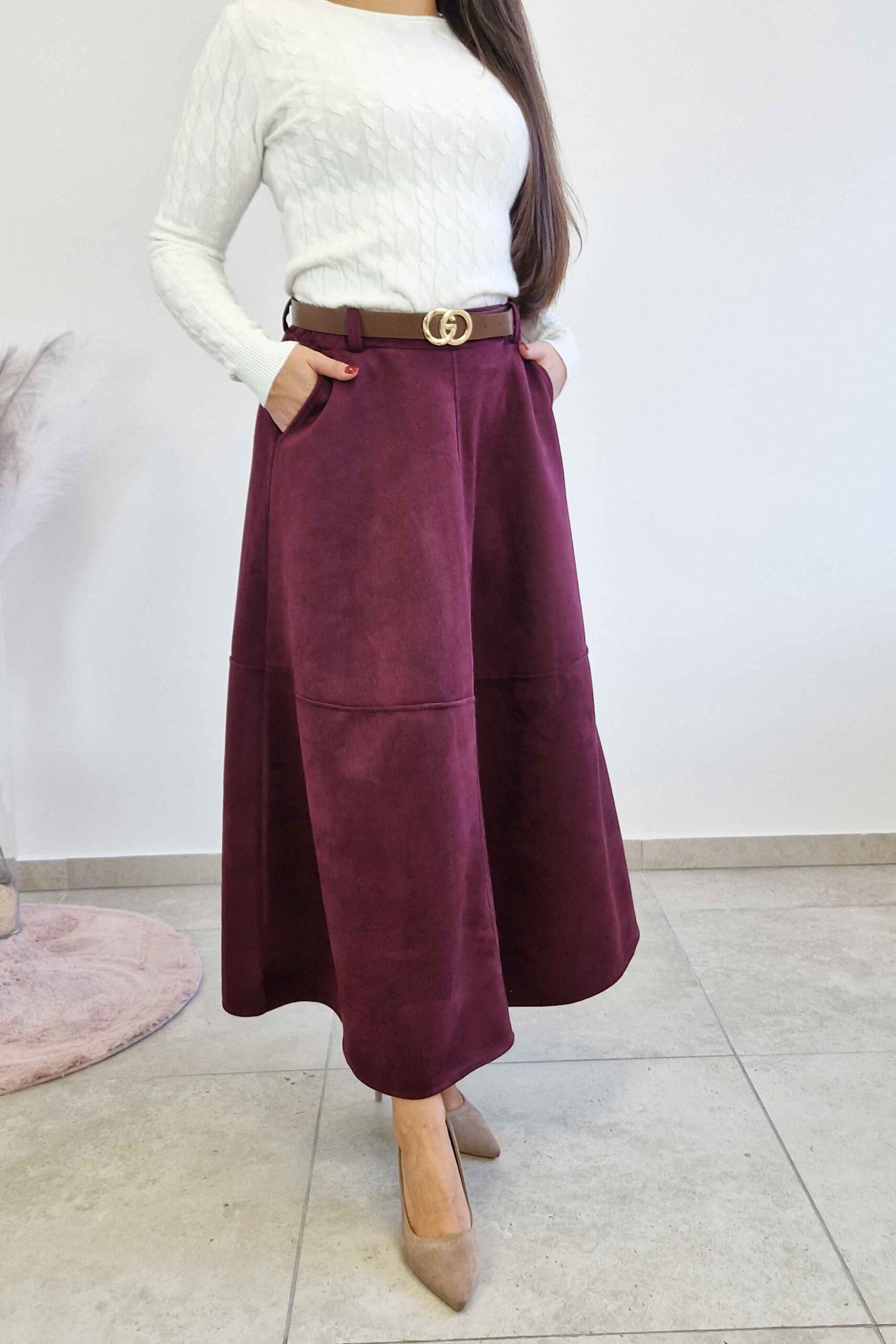 Sklep internetowy NeliNo Długa Spódnica Maxi z Zamszu Bordowa - obrazek 2