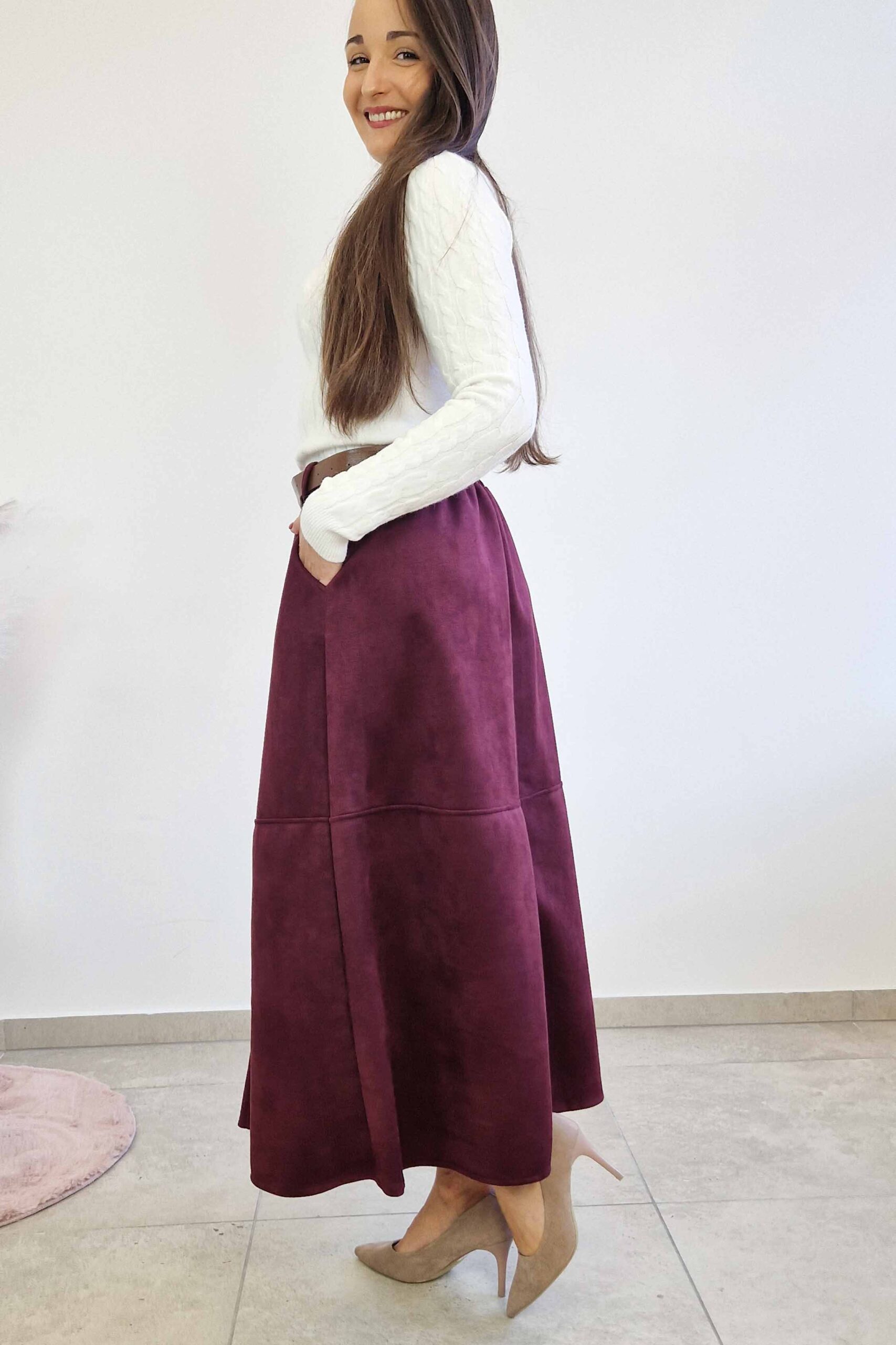 Sklep internetowy NeliNo Długa Spódnica Maxi z Zamszu Bordowa - obrazek 3