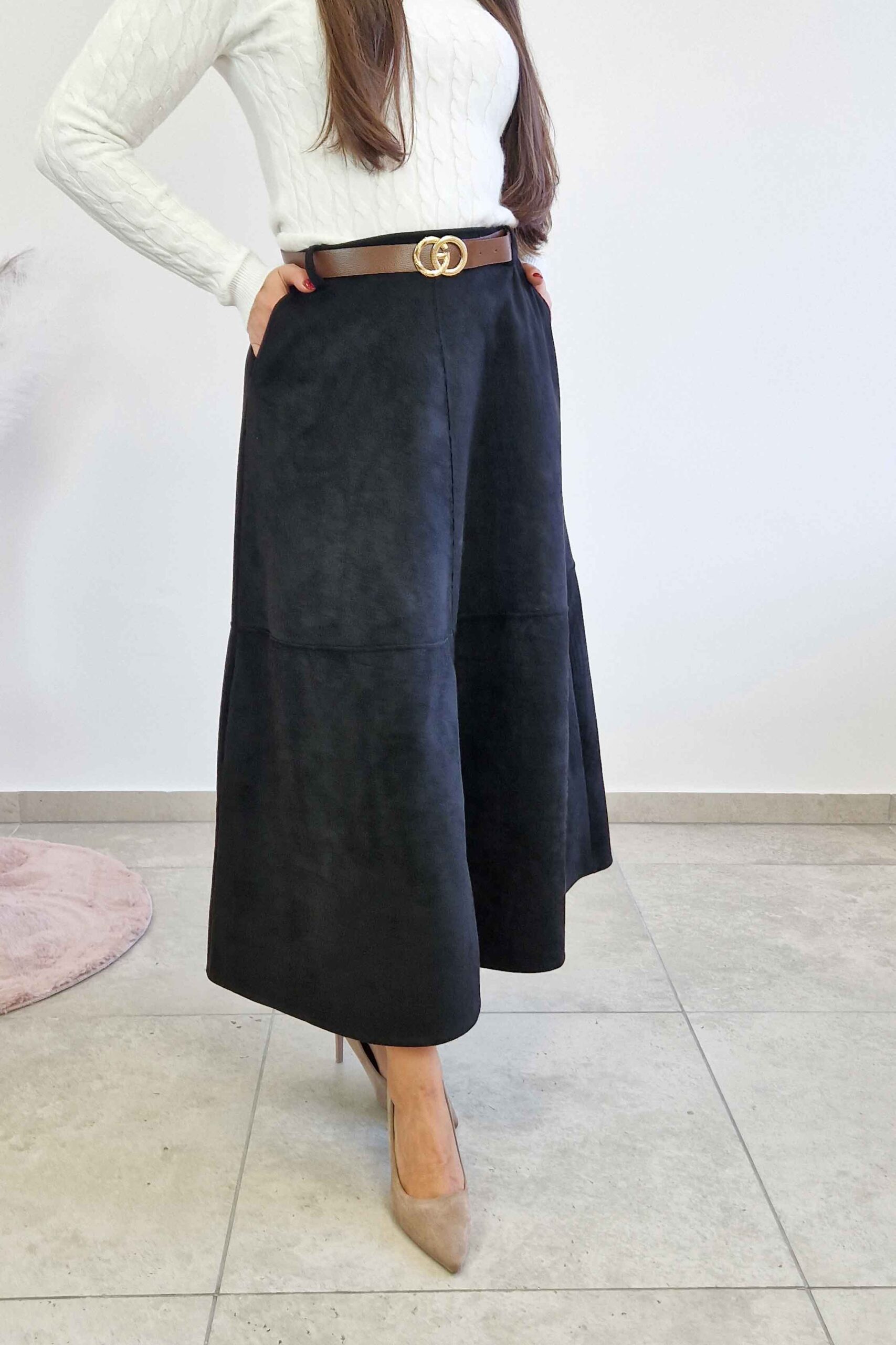 Sklep internetowy NeliNo Długa Spódnica Maxi z Zamszu Czarna - obrazek 3