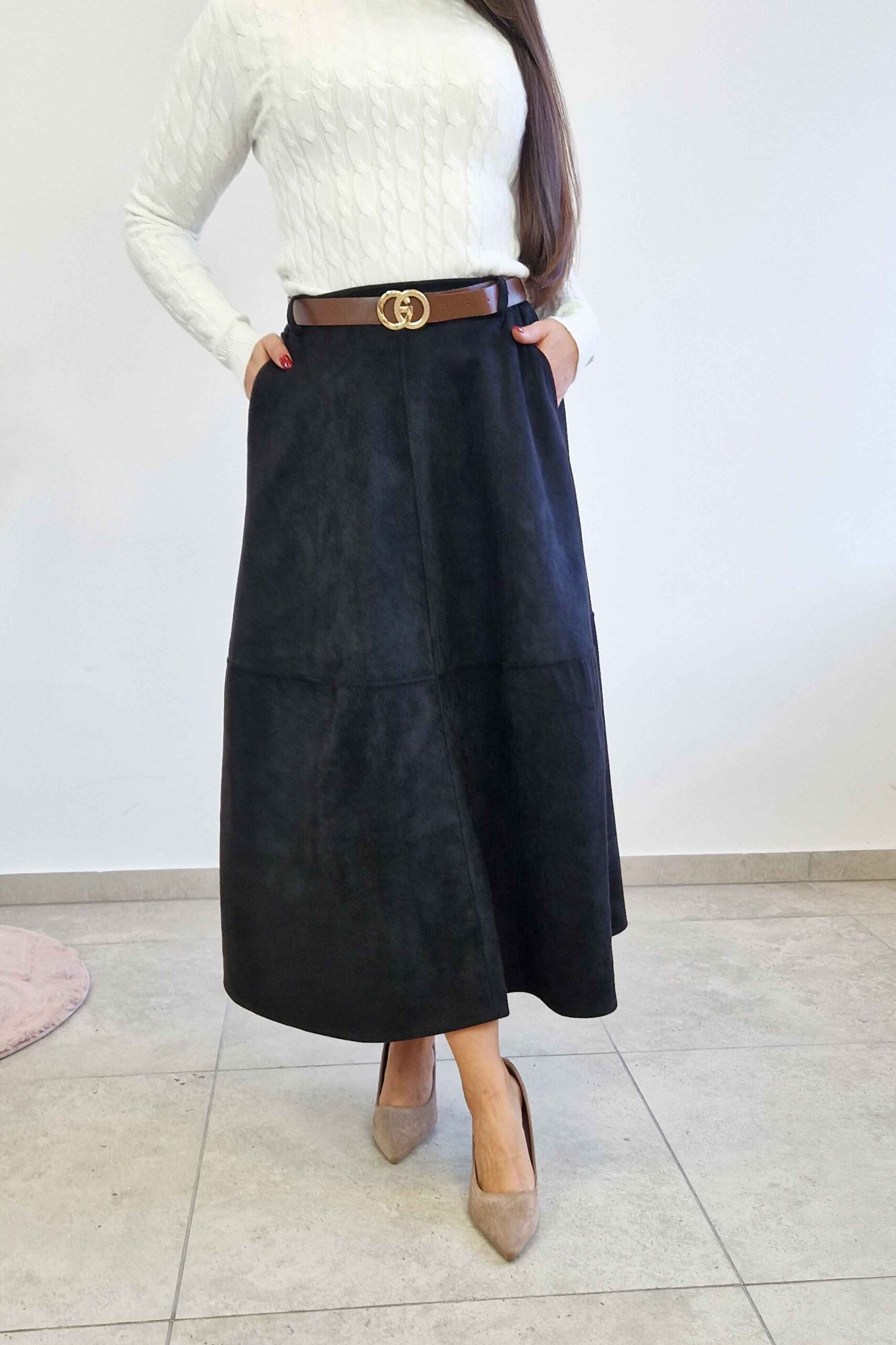 Sklep internetowy NeliNo Długa Spódnica Maxi z Zamszu Czarna - obrazek 2