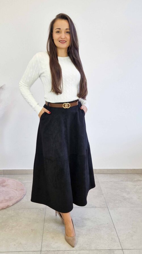 Długa Spódnica Maxi z Zamszu Czarna