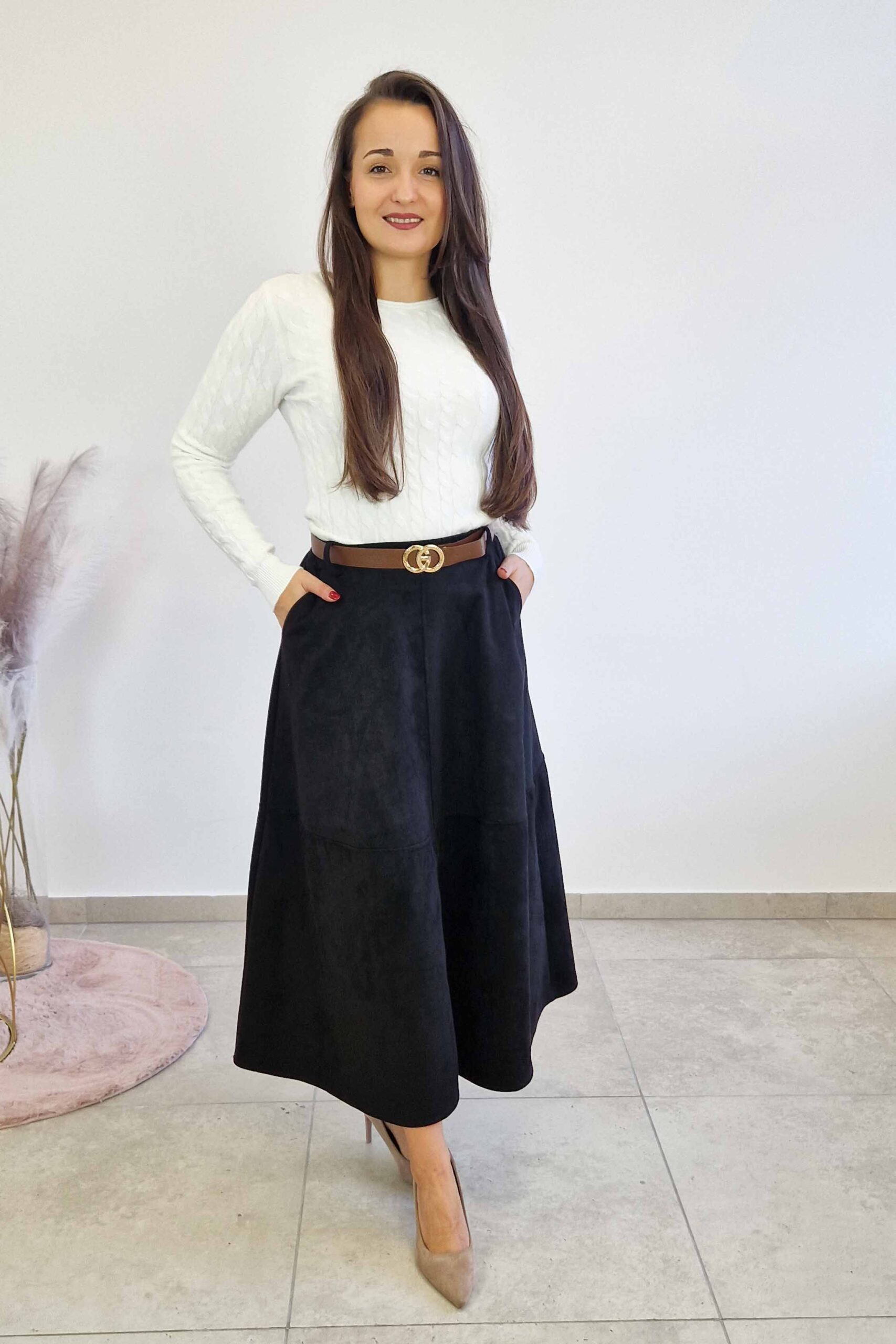 Sklep internetowy NeliNo Długa Spódnica Maxi z Zamszu Czarna