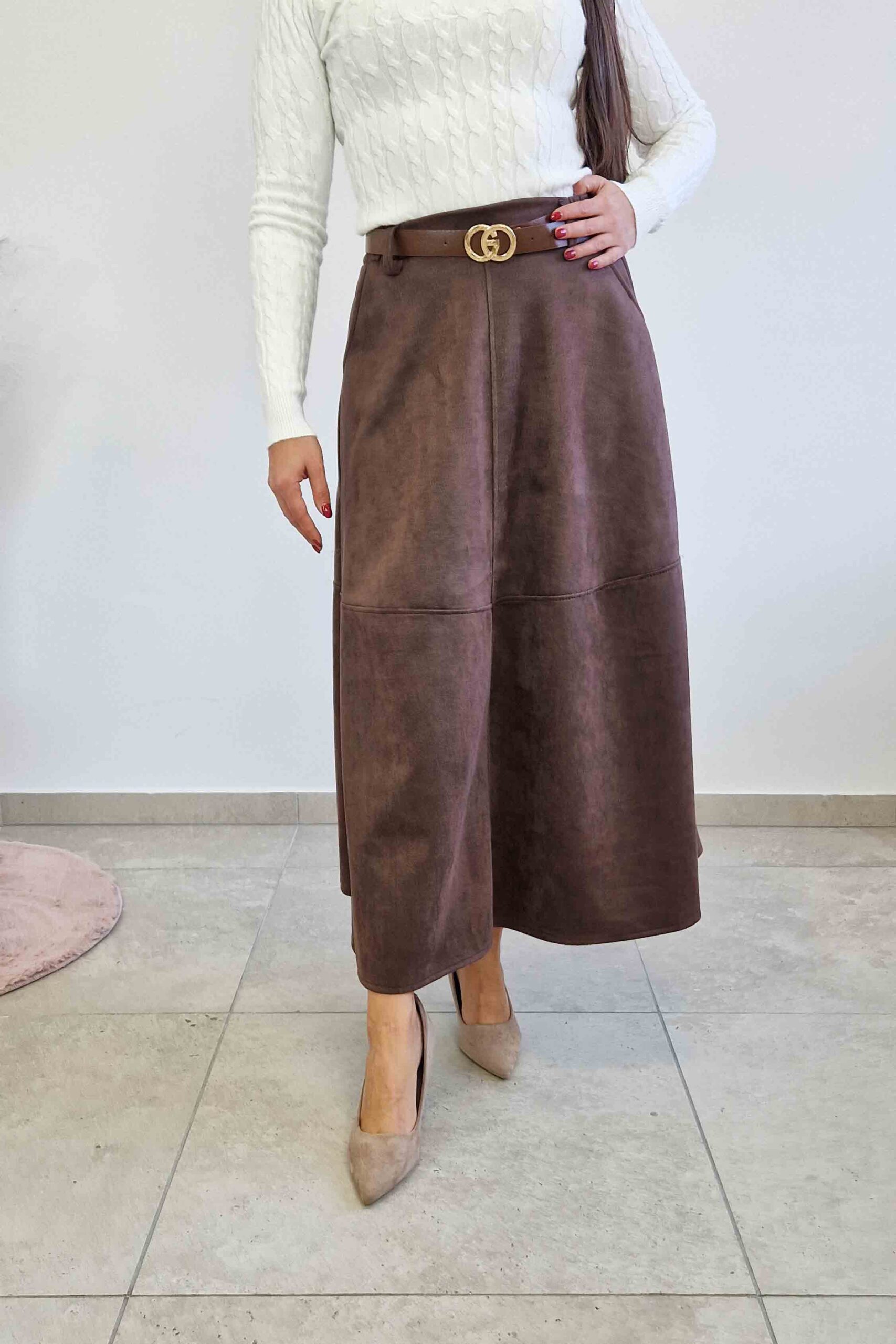 Sklep internetowy NeliNo Długa Spódnica Maxi z Zamszu Czekoladowa - obrazek 3