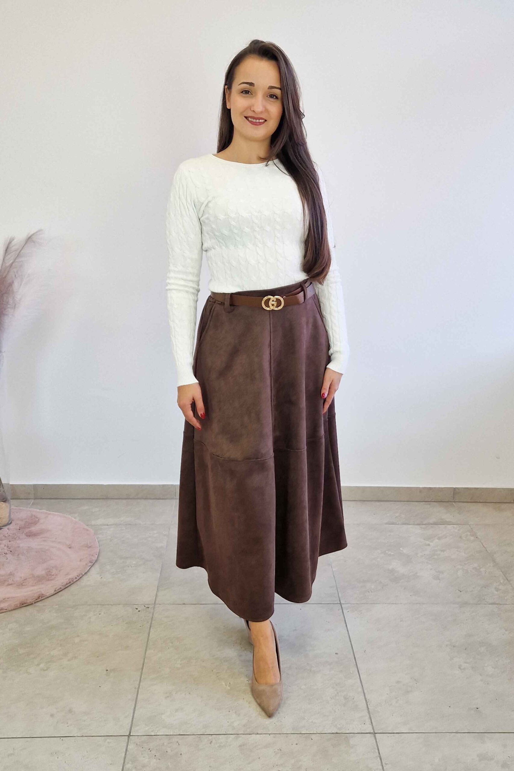 Sklep internetowy NeliNo Długa Spódnica Maxi z Zamszu Czekoladowa