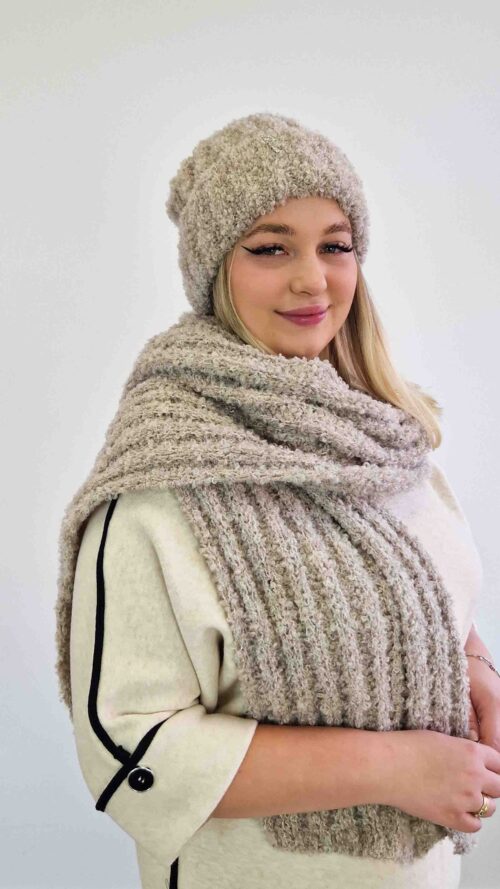 Komplet Zimowy Czapka Szalik Damski Beżowy