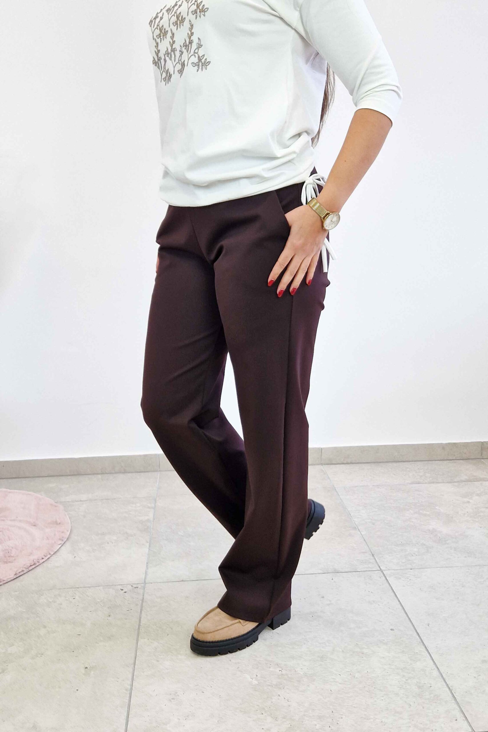 Sklep internetowy NeliNo Simili Spodnie Damskie Prosta Nogawka Czekoladowe - obrazek 4