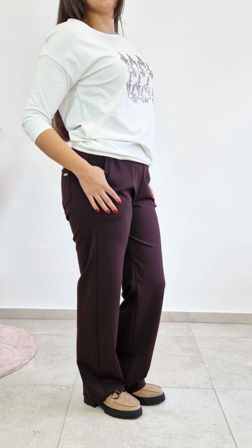 Simili Spodnie Damskie Prosta Nogawka Czekoladowe