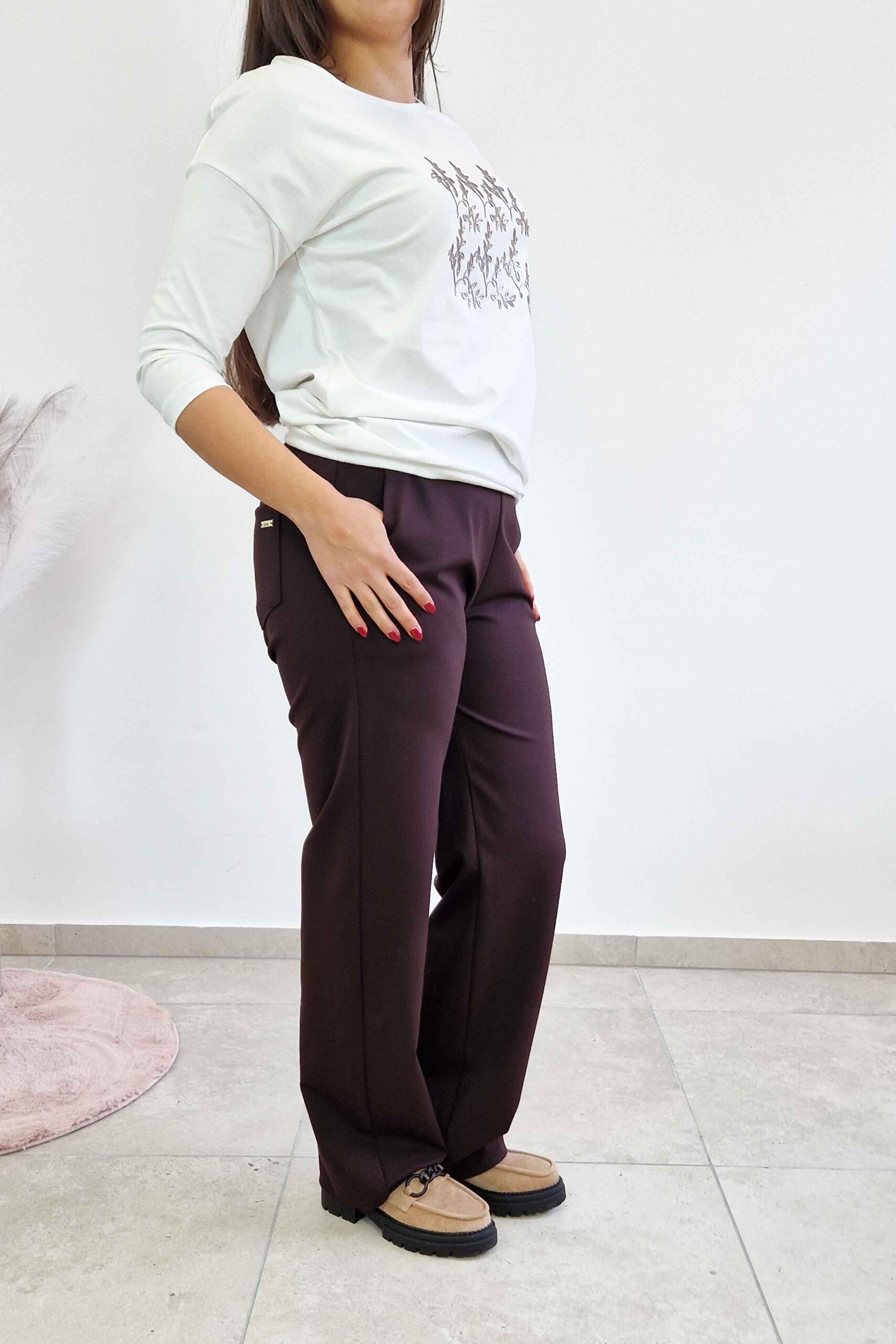 Sklep internetowy NeliNo Simili Spodnie Damskie Prosta Nogawka Czekoladowe