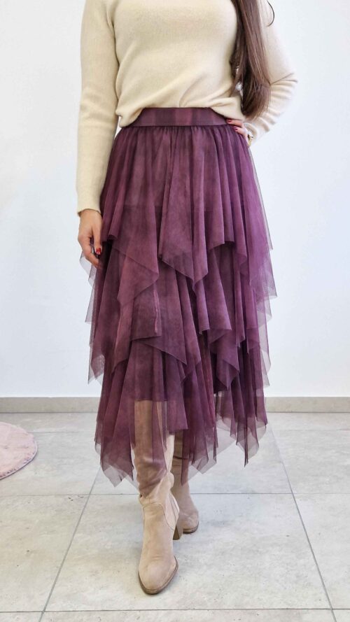 Spódnica Maxi z Falbanami z Siateczki Śliwkowa