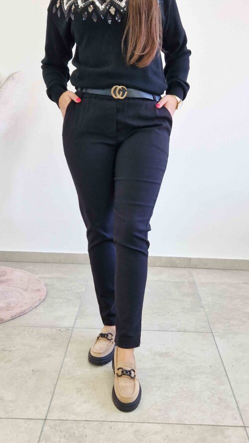 Spodnie Damskie na Gumce z Paskiem Czarne