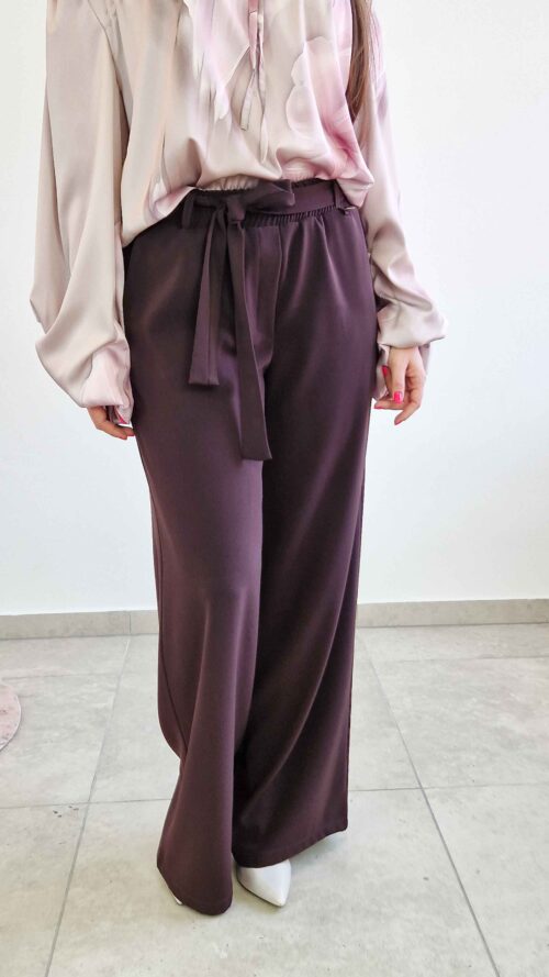 Spodnie Damskie na Gumce z Szeroką Nogawką Czekoladowe