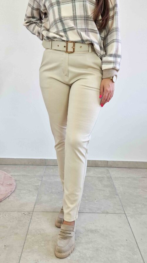Spodnie Damskie z Paskiem Beżowe