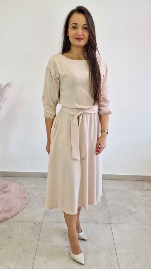 Sukienka Midi na Specjalne Okazje Beżowa