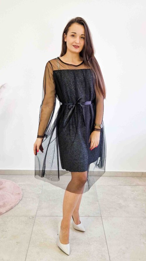 Sukienka Midi z Tiulem na Sylwestra Czarna