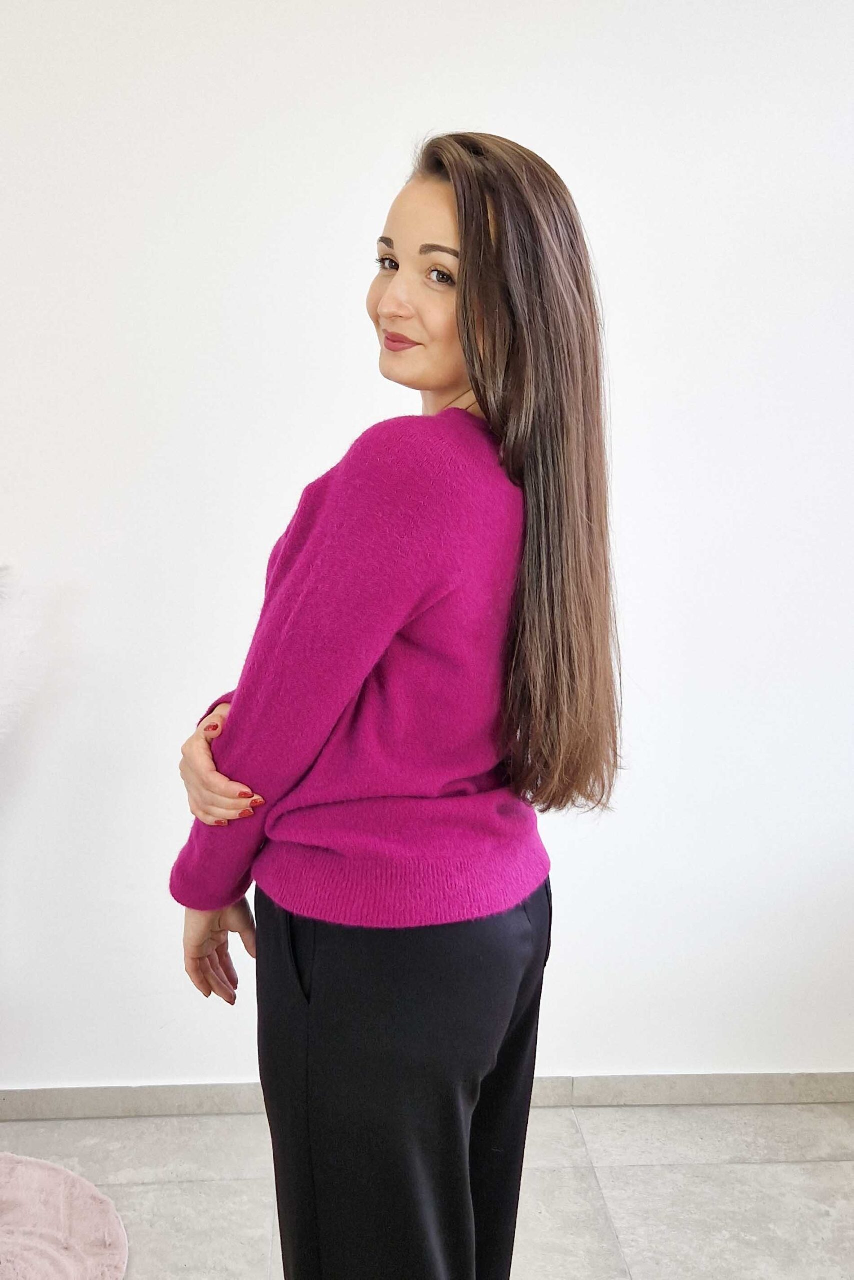 Sklep internetowy NeliNo Sweter Damski Baby Alpaca z Długim Rękawem Amarantowy - obrazek 3