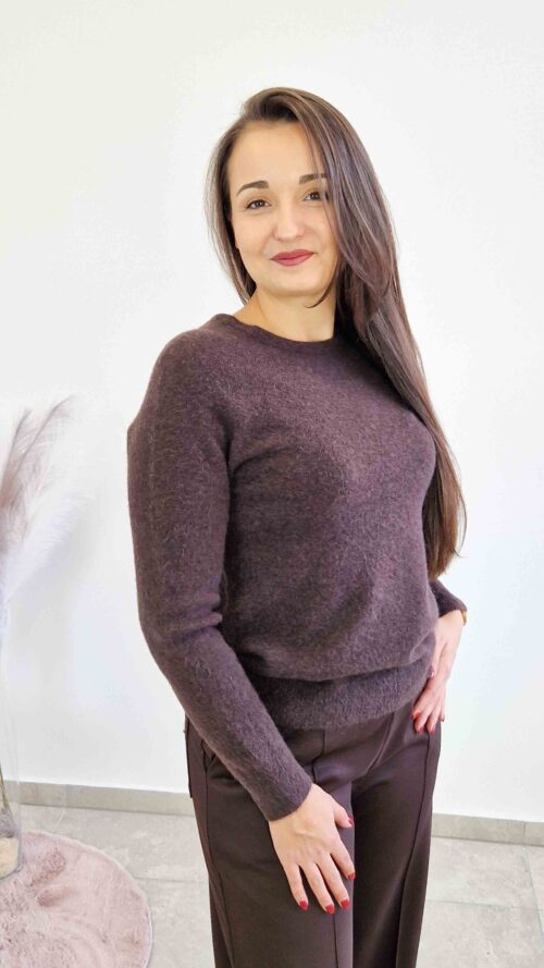 Sweter Damski Baby Alpaca z Długim Rękawem Czekoladowy